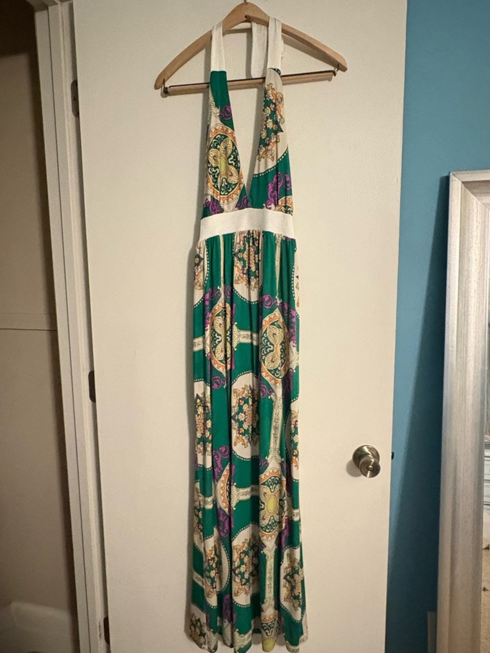 Karlie Green, Cream & Purple Halter Maxi Dress